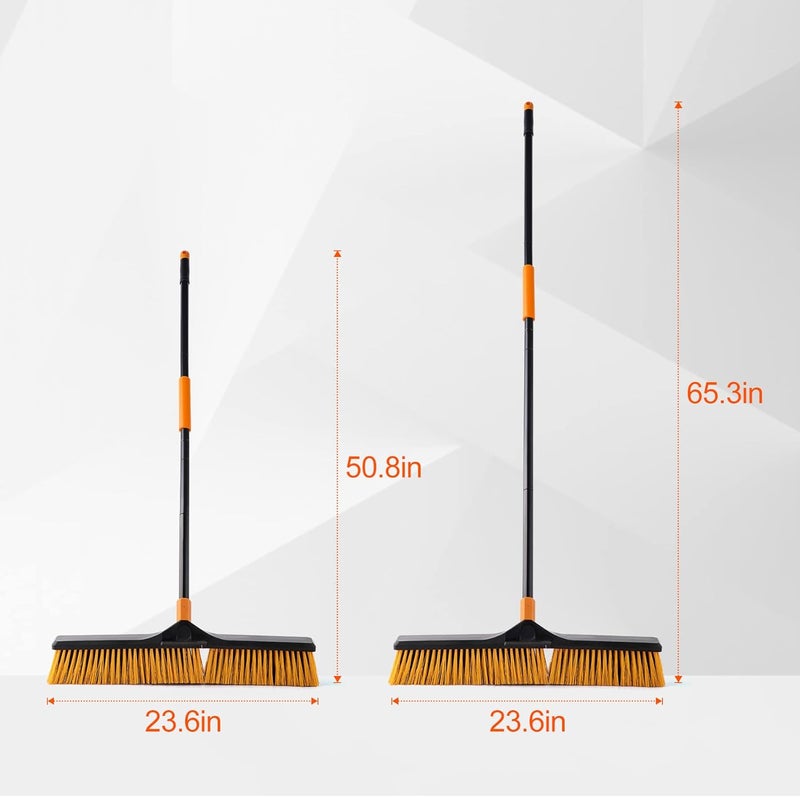 CLEANHOME 24”Push Broom Brush for Floor Cleaning with 65” Long Handle and Stiff Bristles, Heavy Duty Brush for Shop, Deck, Garage, Concrete,Indoor and Outdoor Broom 2 Set,Orange - Image 5